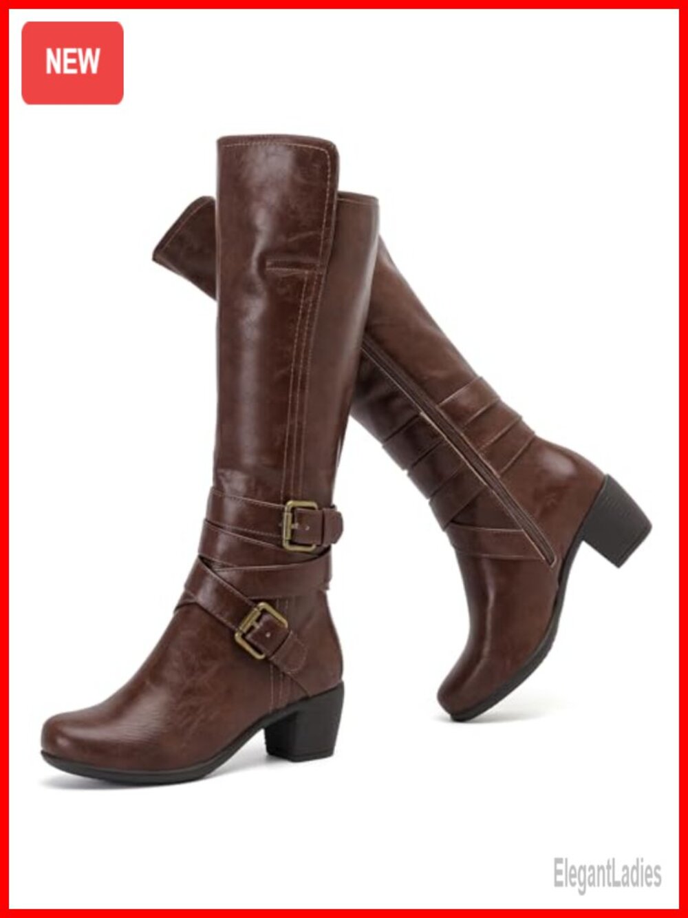 Women's Knee High Heeled Boots Faux Leather Pointed Toe Block Heel
